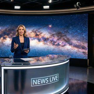 COB LED display in a broadcast studio showing ultra HD Milky Way visuals with seamless panels and high contrast