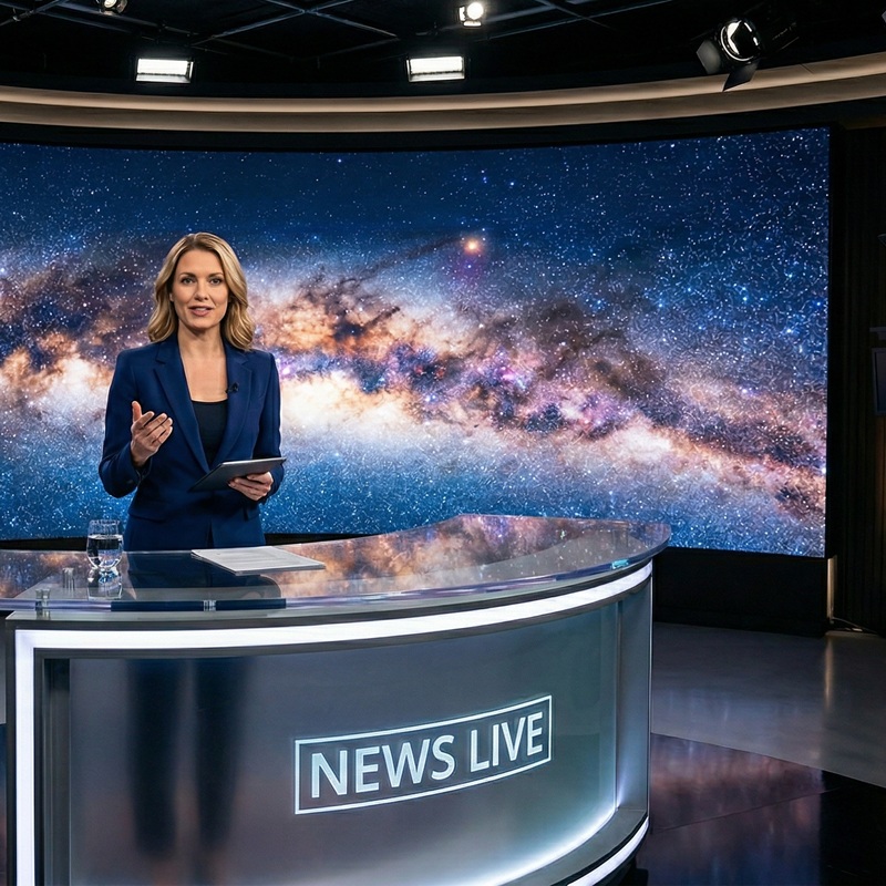 COB LED display in a broadcast studio showing ultra HD Milky Way visuals with seamless panels and high contrast